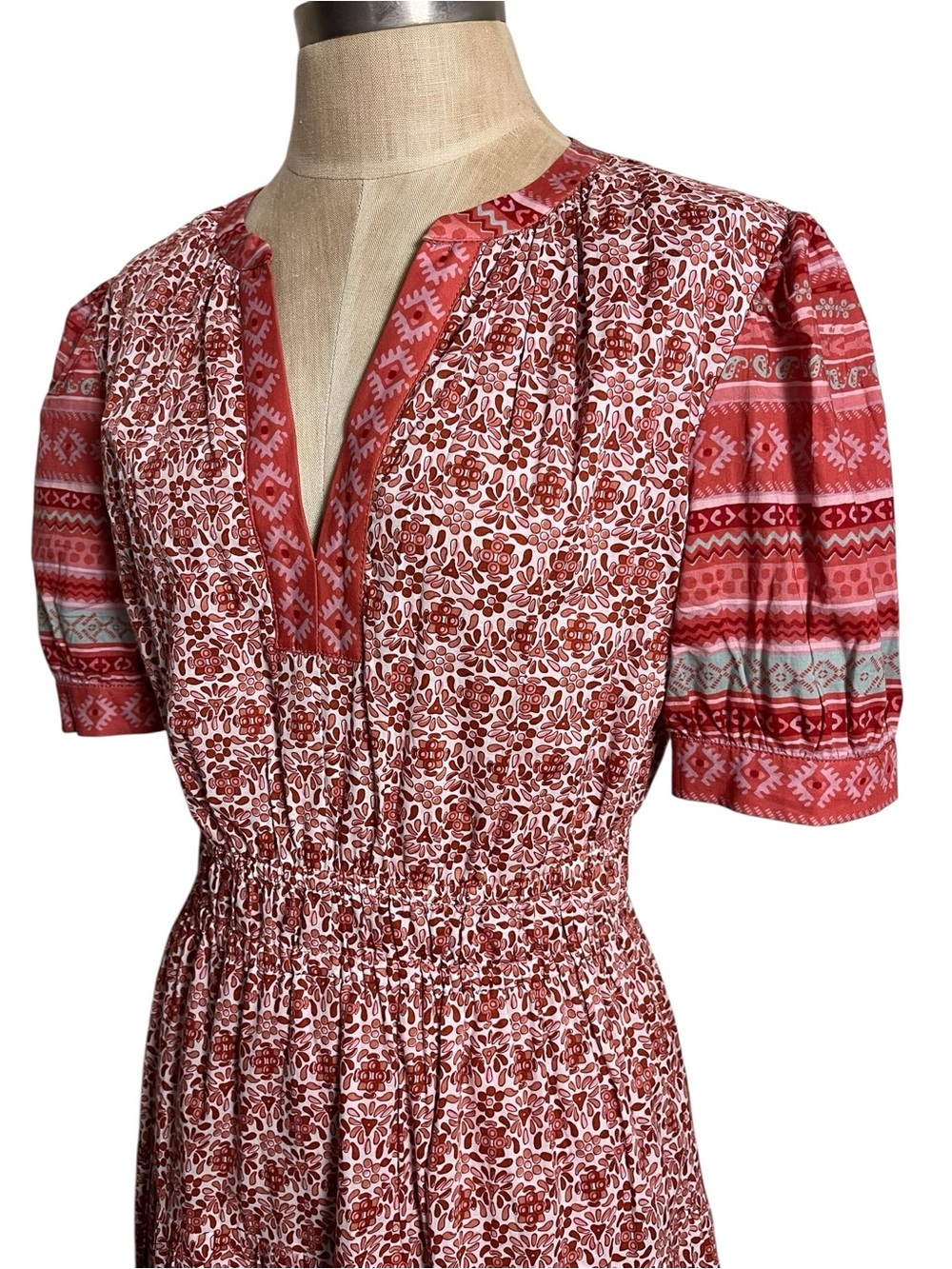 Current Air Lillian Midi Dress Pink Floral Split Neck Cottagecore Dress Medium - Picture 8 of 12